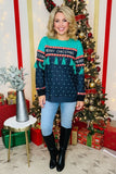 "MERRY CHRISTMAS" green tassel black dots women blouse BQ15768 IS1