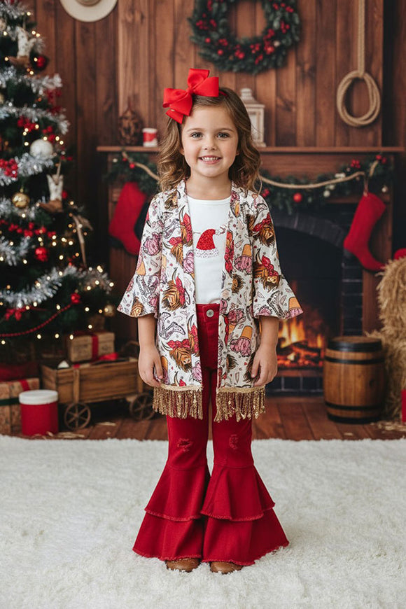 206028M Solid color red denim bell bottom girl jeans A16S1