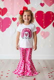 "God is Love" & heart print top bell bottom 2pcs girls sets DLH2736