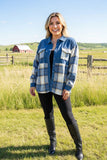Blue plaid long sleeve women jacket w/buttons up XCH16527
