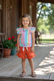 Serape printed flutter sleeves top & orange shorts 2pc girls sets XCH04014 A9S1