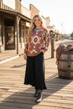 Western aztec printed brown long sleeve women shirts GJQ16493