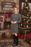 Gray solid color long sleeve w/side pockets women dresses GJQ15504