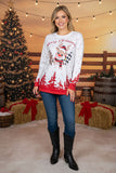 "Merry Christmas" deer & trees printed long sleeve women blouse BQ15772 CS5
