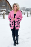 Pink knitted leopard long sleeve women sweater/cardigan MY15400