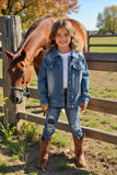 Western denim long sleeve fringe & pockets girls jacket/coats DLH2551 (A11S5) A15S1