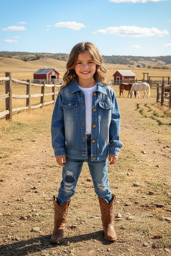 Western denim long sleeve fringe & pockets girls jacket/coats DLH2551 (A11S5) A15S1