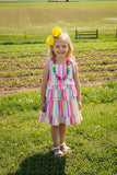 Spring & Summer Mint & Pink & Yellow serape printed spaghetti girls dress XCH03009 A2S1