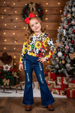Wholesale sunflower & checkered prints long sleeve girls t-shirt DLH0824-12 A9S4