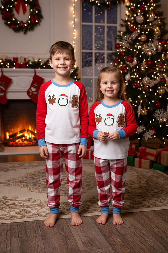Christmas patch embroidery & plaid pant 2pcs boy sets 250924M