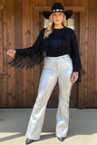 Plus size women pant wholesale Silver metallics straight leg high waist pants BQ13305 IS22