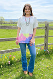 Striped/multi color tie dye short sleeve blouse BQ10881 (FS5)