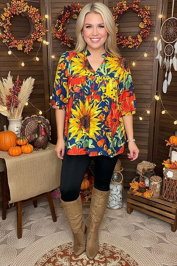 Floral printed half sleeve baby doll style women blouse XCH16663