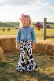 Western COW printed denim bell bottom girls jeans DLH2727  (A11S8)