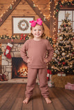 Mauve pink sherpa top bottom pullover girls sets DLH2667 (A11S6)