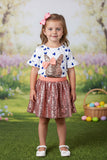 Easter sequin bunny patch top & sequin skirt/inside shorts 2pc girls sets XCH04022 A8S8