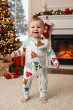 Christmas tree printed knitted long sleeve baby romper w/zippers DLH2838