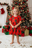 Mom and me Christmas trees & deers print ruffle short sleeve girls dress XCH03002 A9S4