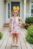 Multi color striped daisy printed girl dress XCH0888-22H (A1S6)