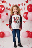 Valentine LOVE & leopard hearts printed long sleeve girls top DLH2747 A9S2