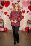 Valentine's red hearts printed long sleeve women top XCH16364
