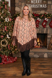 Snake printed poncho with brown fringe/tassel XCH13890 (BS10)/AS12