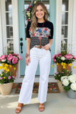 Black & Striped & floral printed short sleeve top YMY11298 (FS6)