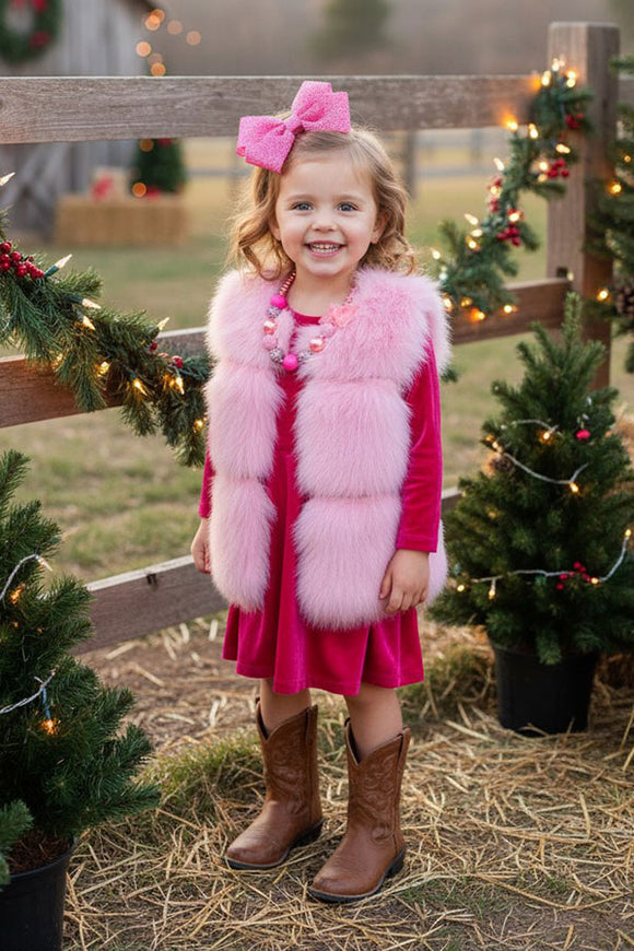 Pink sleeveless faux fur girls vest 240611M (A11S2)