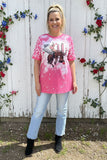 Cowboy riding horse printed short sleeves fuchsia women top XCH14568 CS9