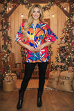 Women's boutique clothing suppliers Multi Color floral & bell sleeve & pink trim tops BQ15684 ES5