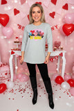 Valentine "be mine" heart printed grey 3/4 sleeve women t-shirt DLH8901