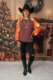 Tie dye bubble long sleeves burgundy women top SP7924 (FS12)