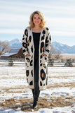 Mom and me knitted leopard long style open cardigan/sweater w/pockets MY15267