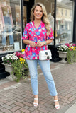 Trendy floral printed baby doll & bell short sleeve women boutique top GJQ16071 DS11