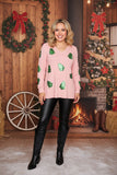 Sequin green christmas tree patch pink long sleeve women top XCH16671