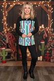 Aztec printed black long sleeve women top w/cross neckline GJQ9857 (ES11)