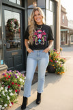 Spring floral embroidery black puff short sleeve women top XCH16738 DS3
