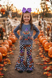 Gray washed checker w/pumpkins 2pc set XCH0333-30H 9S8