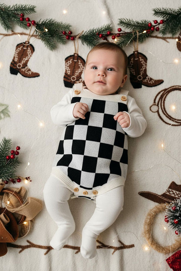 Checkered knitted adjustable sweater infant baby onesies 250933M A13S4