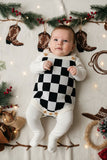 Checkered knitted adjustable sweater infant baby onesies 250933M A13S4