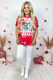 XCH14652 "STUCK ON YOU" Cactus&Heart red multi color printed short sleeve women tops