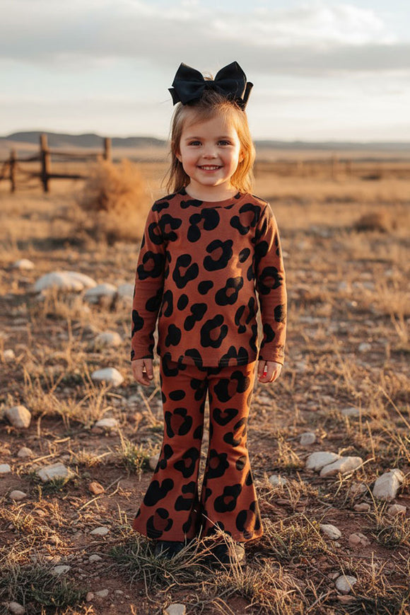 Mom and me Brown leopard knited 2pc girls clothing sets BQ2415 A10S6