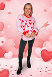 Valentine's Red hearts printed long sleeve pink women shirt XCH14714