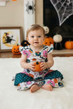 XCH0012-2H Halloween pumpkin & skull flower print baby onesie 13S4/12S2