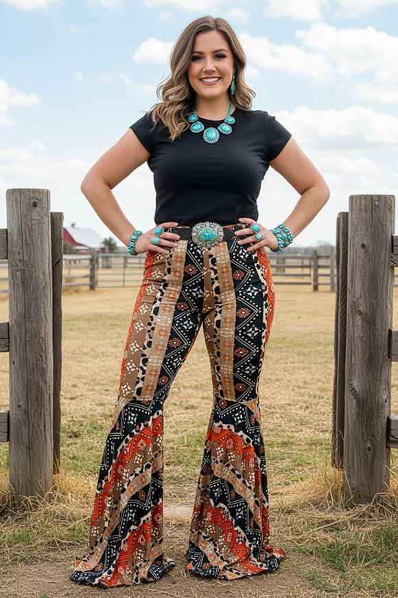 Plus size multi pattern & color bell bottom pants DLH11285 S19