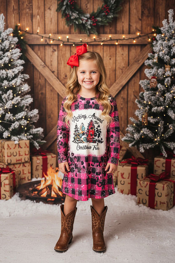 Rocking around the Christmas Tree prints pink girls dress DLH2571  A9S1