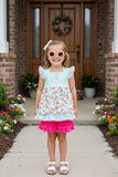 Plaid & Floral ruffle top w/pink shorts 2pc girls set XCH0666-35H (A3S5)