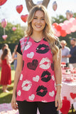 Heart & lips printed color block short sleeve women top XCH14675
