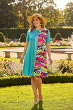 Blue & sequin & western prints short sleeve women dress w/side pockets GJQ15176 (AS13)