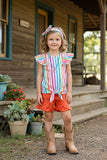 Serape printed flutter sleeves top & orange shorts 2pc girls sets XCH04014 A9S1